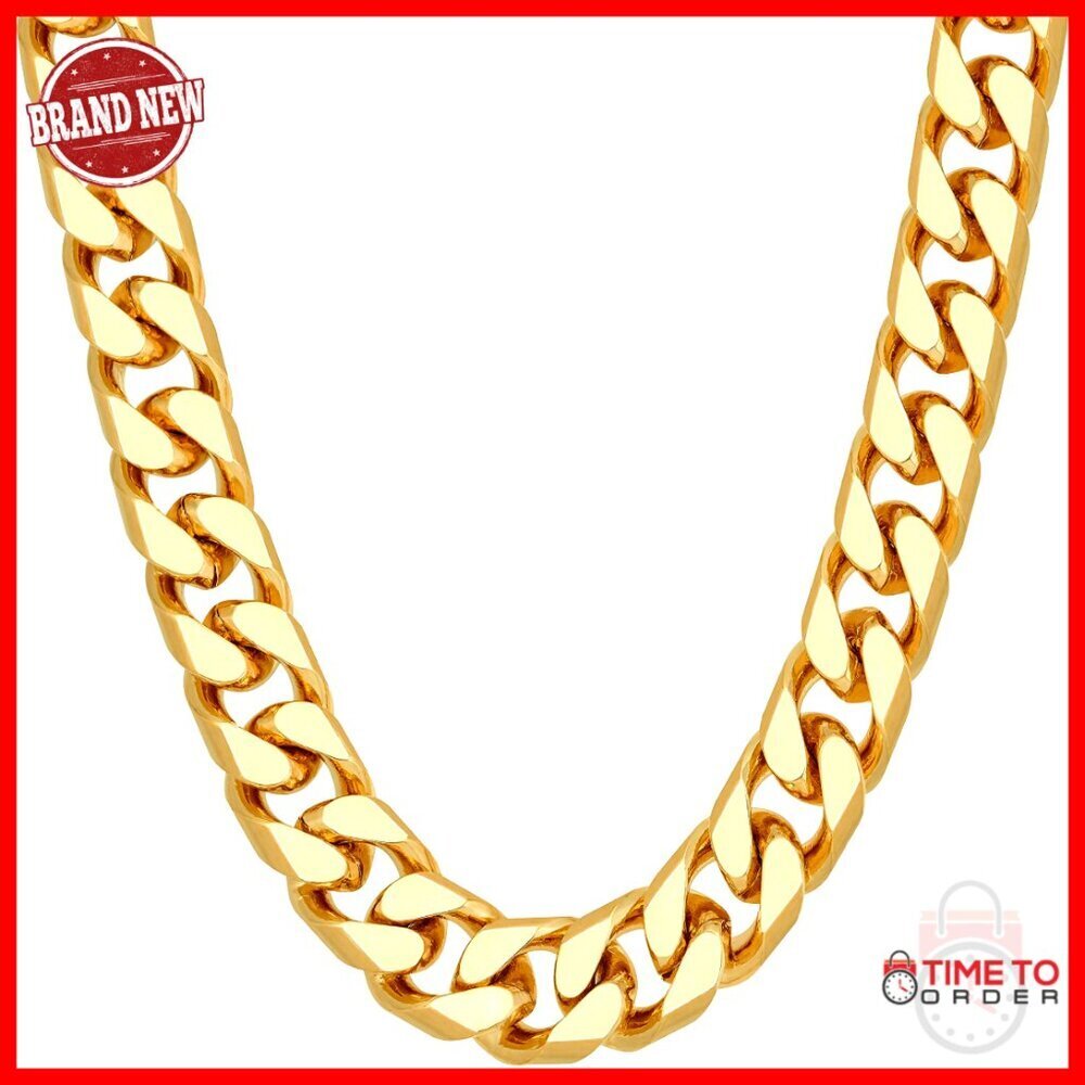 Men's 24K Gold Plated Cuban Link Chain with Lobster Clasp 9.5mm